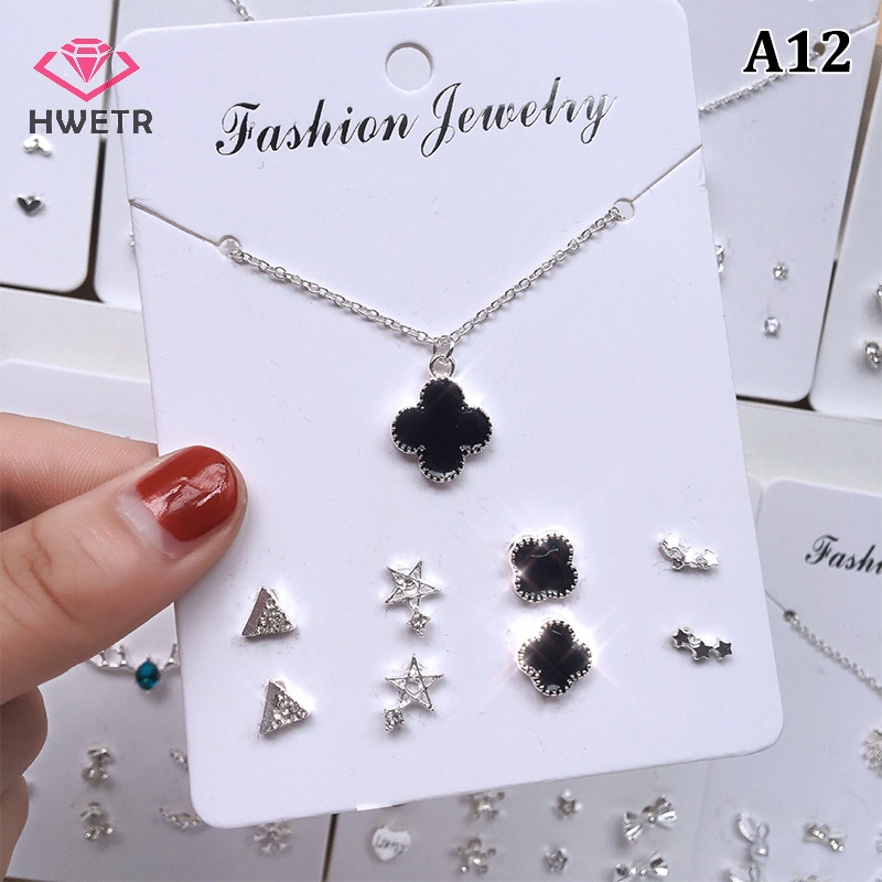 Set Vòng cổ Và 4 Đôi Khuyên Tai Đính Đá Phong Cách Hàn Quốc Dành Cho Nữ Mới