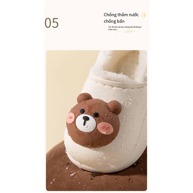 Dép bông trẻ em mùa thu và mùa đông phim hoạt hình không thấm nước nhà Dép trẻ em dễ thương đi ra ngoài túi giữ nhiệt với bạn học nam nữ