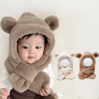 Mùa Đông Ấm Áp Cho Bé Mũ Gấu Dễ Thương Sang Trọng Mũ Ngoài Trời Chống Gió Mũ Bảo Vệ Tai Beanie Có Khăn