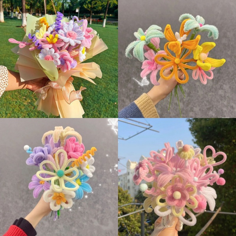 Bộ 100 Que Vải chenille Nhiều Màu Sắc Dùng Làm Sạch Thân Cây / macaron Đồ Chơi Giáo Dục Cho Bé