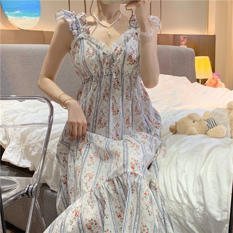 Đầm Ngủ Hai Dây Dáng Dài Phong Cách Công Chúa Dễ Thương Ngọt Ngào Thời Trang Mùa Hè Cho Nữ