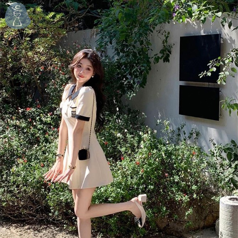 Đầm mini Dáng Chữ a Lưng Cao Phong Cách preppy Ngọt Ngào Cho Nữ Sinh