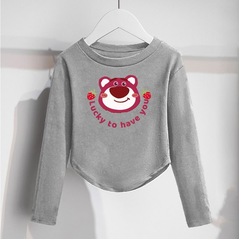 Áo Thun Tay Dài Phong Cách Hàn Quốc Thời Trang Xuân Thu Xinh Xắn Cho Bé Gái