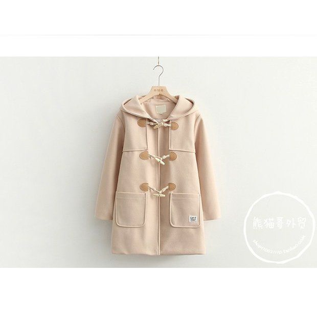 Hàng Có Sẵn Áo Khoác Len Dày Hai Hàng Nút Cài Dài Trung Bình Phong Cách Nhật Bản Mùa Xuân Thu Cỡ Lớn Cho Nữ Sinh