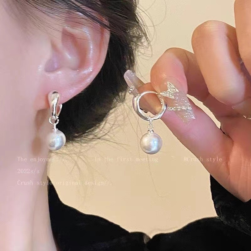 Bông Tai Mạ Bạc 925 Đính Ngọc Trai Nhân Tạo Thời Trang Hàn Quốc