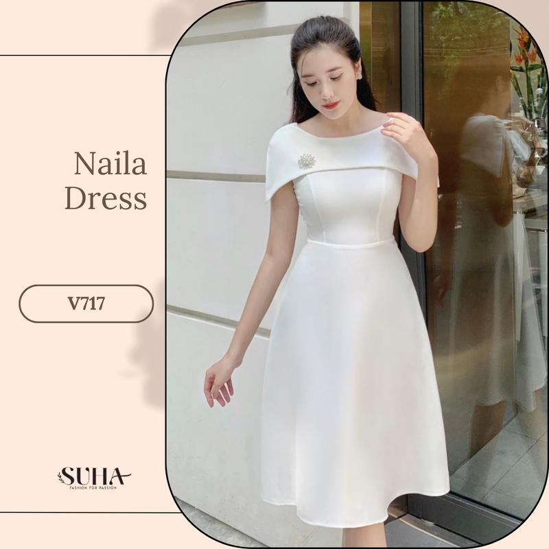 Váy dự tiệc chờm vai che bắp tay to, phối eo cách điệu, Naila Dress V717