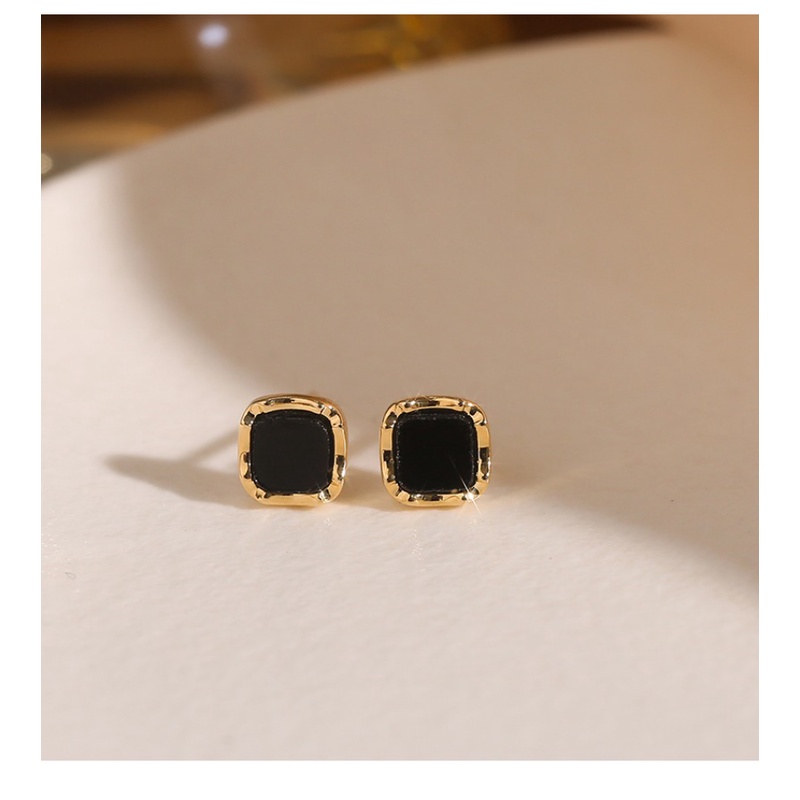 Bông Tai Hình Vuông Màu Đen Bằng Bạc Phong Cách Cổ Điển Thời Trang Cho Nữ