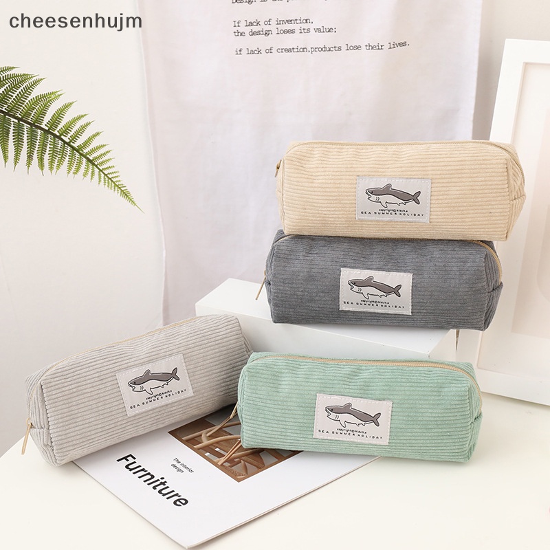 Cs Túi Đựng Bút Chì Sức Chứa Lớn Bằng Vải Nhung Kẻ Hình Cá Mập Dễ Thương vn