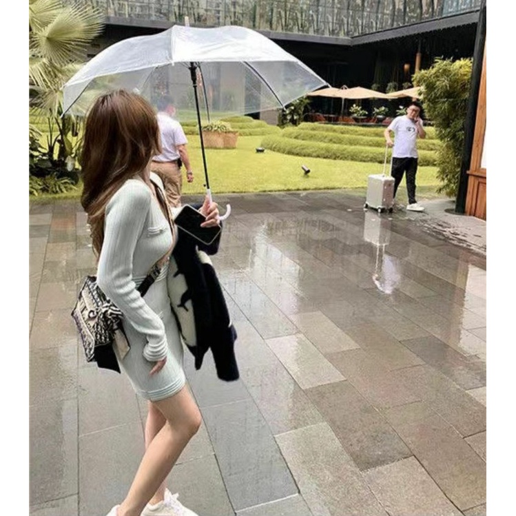 SUXI Đầm Dệt Kim Tay Dài Cổ Chữ v Dáng Ôm Thời Trang Mùa Thu Quyến Rũ Cho Nữ