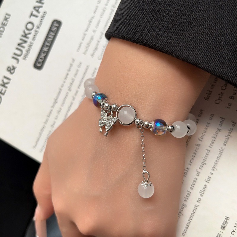 1 Vòng Tay Ngọc Trai Giả / Vòng Tay Hình Thỏ Mắt Mèo / Bướm Phong Cách Pháp Sang Trọng