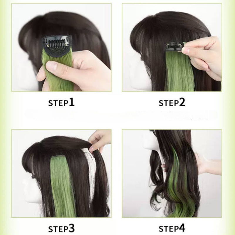 Bộ Tóc Giả Dài Xoăn Gợn Sóng Màu Xanh Lá Cá Tính Thời Trang Cho Nữ