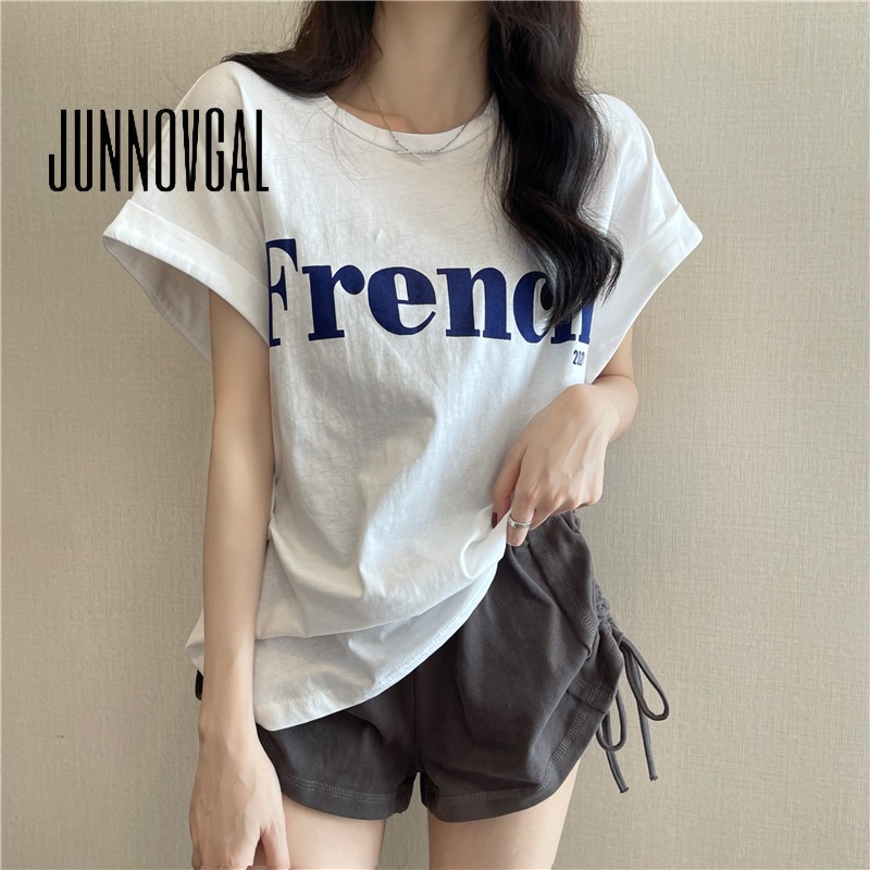 Junnovgal Áo Thun Tay Ngắn Cổ Tròn Màu Trơn Thời Trang 2023 Dành Cho Nữ