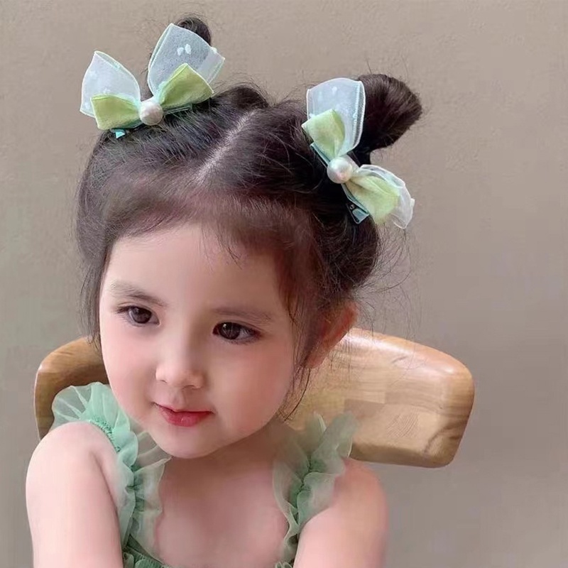 Kẹp Tóc Nơ Lưới Đính Ngọc Trai Thời Trang Mùa Hè Cho Bé Gái