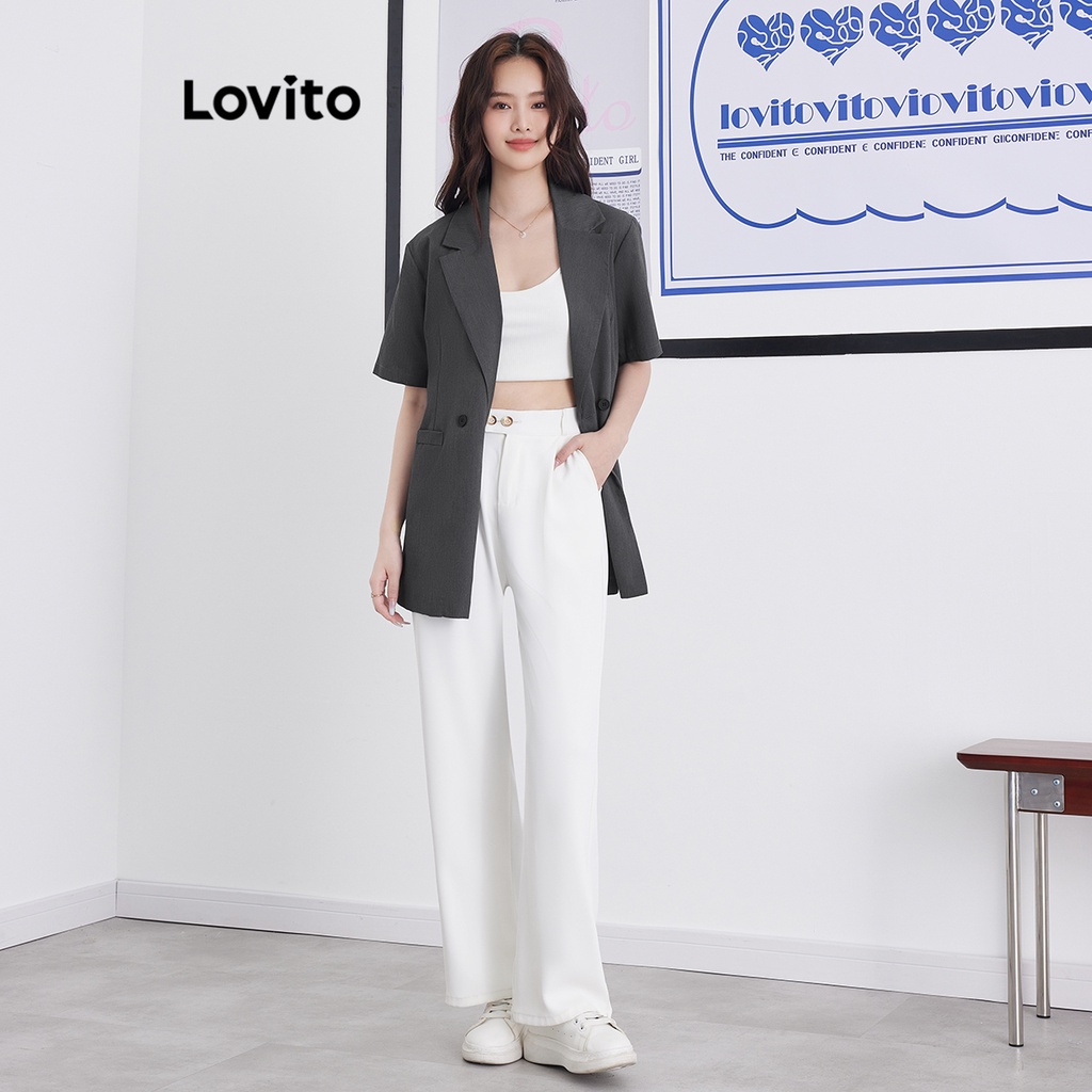 Áo blazer Lovito màu trơn phối hai nút phong cách thường ngày cho nữ L58AD060