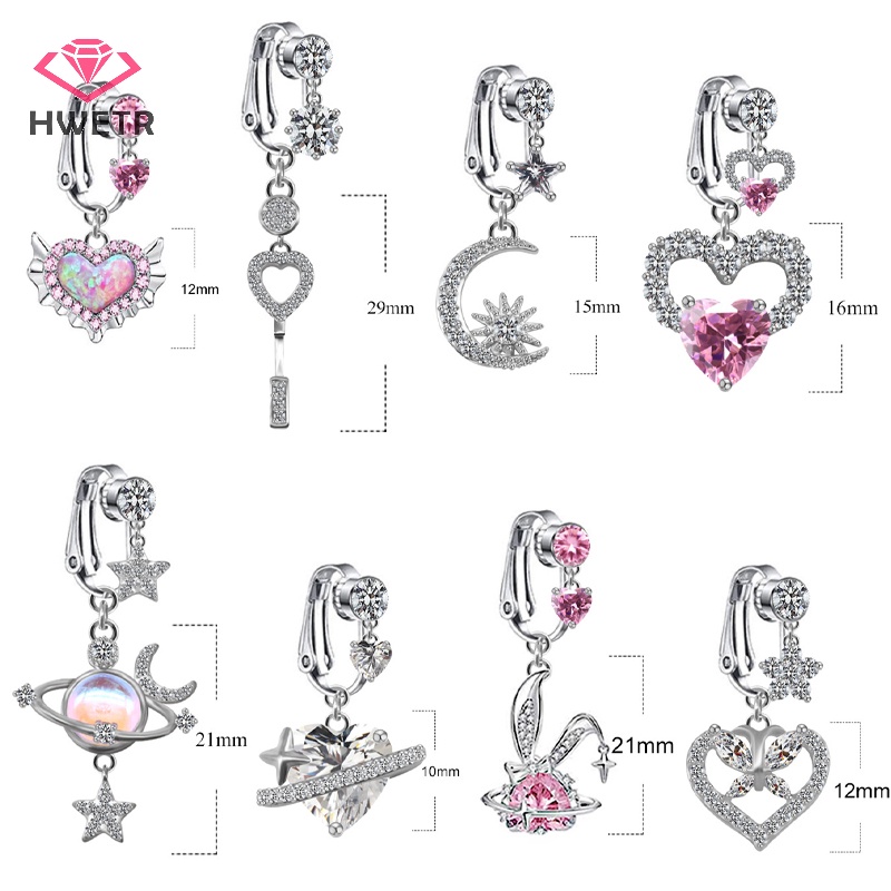 Khuyên Rốn Hình Ngôi Sao Mặt Trăng Đính Đá zircon Giả Kẹp Rốn Không Cần Xỏ Khuyên Mới