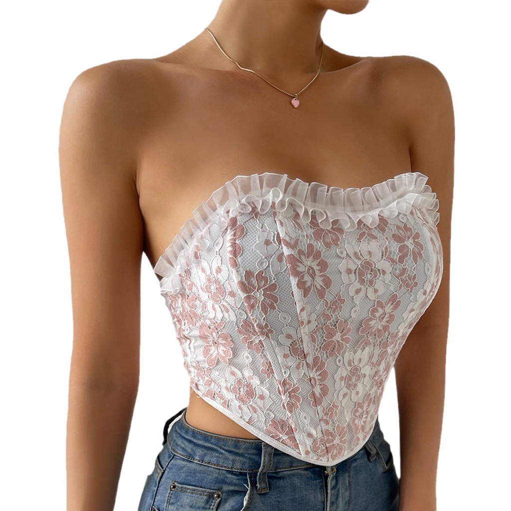 Áo corset Ren Hoa Xương Cá Đính Đá Gợi Cảm Cho Nữ a600 5vge