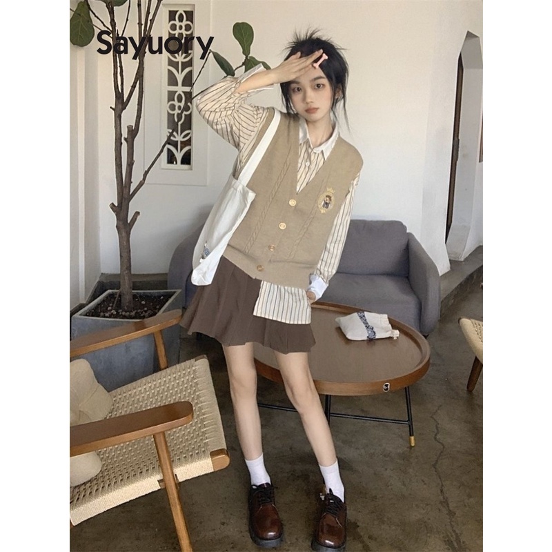 Áo Dệt Kim Sát Nách Thêu Hình Gấu Thời Trang 2023 Cho Nữ