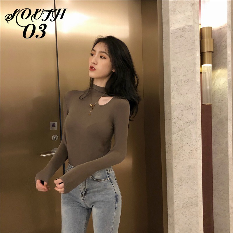 Áo Thun Dệt Kim Tay Dài Cổ Cao Thời Trang Thu Đông Dành Cho Nữ