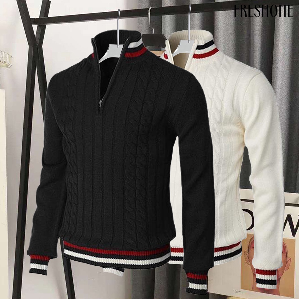Áo sweater Cổ Lọ Tay Dài Có Dây Kéo Phối Màu Sắc Thời Trang Xuân Thu Cho Nam