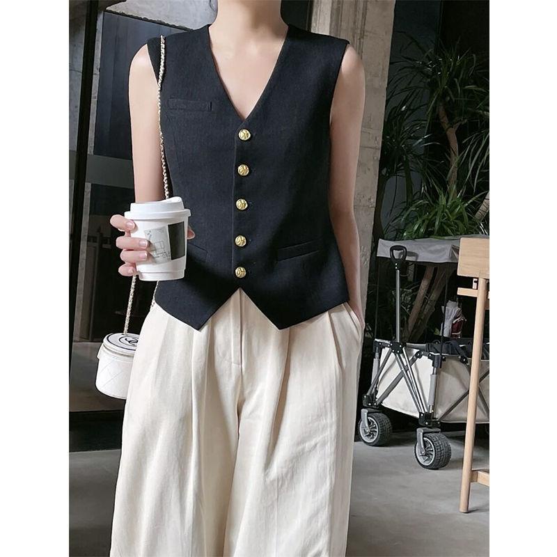 Áo Sát Nách Cổ Chữ v Màu Trơn Phong Cách vintage Thanh Lịch Thời Trang Mùa Hè Cho Nữ