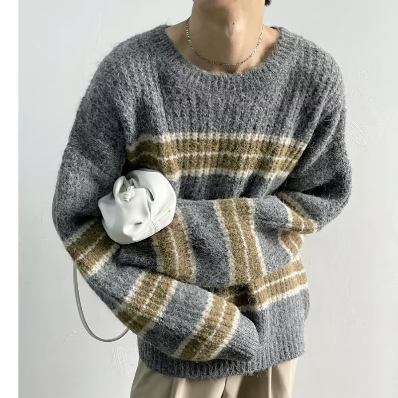 Áo sweater Dệt Kim Kẻ Sọc Màu Sắc Tương Phản Phong Cách Hàn Quốc Thời Trang Thu Đông Cao Cấp Cho Nam