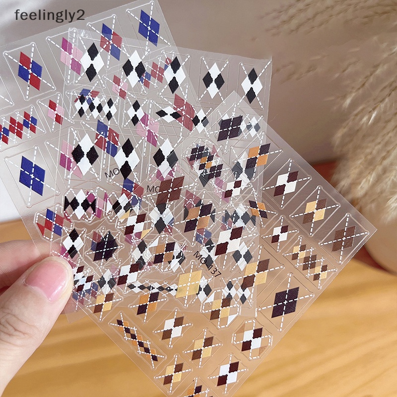 1 Tờ Nhãn Dán Trang Trí Móng Tay Tự Dính Họa Tiết Kẻ Ô 3d Màu Sắc caramel