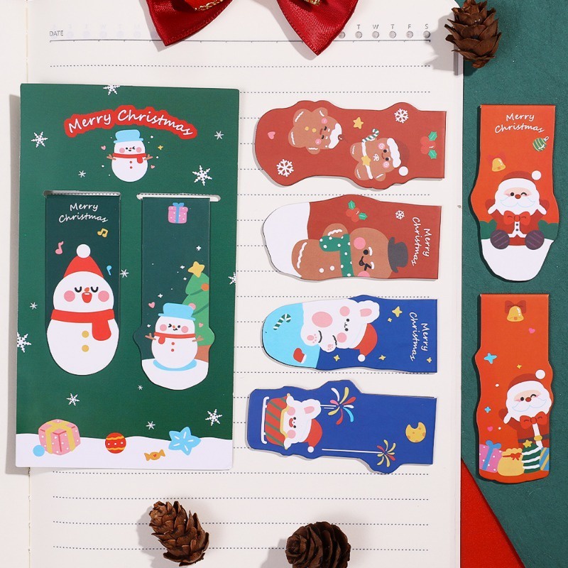Bộ 2 Thẻ Đánh Dấu Trang Sách Giáng Sinh Từ Tính Họa Tiết Ông Già Noel Người Tuyết Dễ Thương Sáng Tạo Làm Quà Tặng Cho Bé