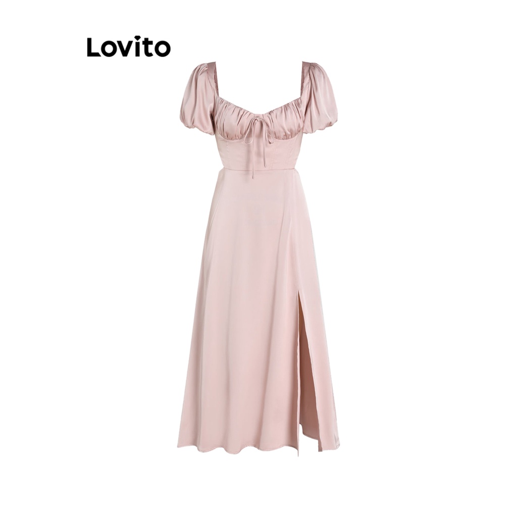 Đầm Lovito màu trơn phối dây kéo phía trước phong cách thanh lịch cho nữ L58AD094 (Hồng nhạt)