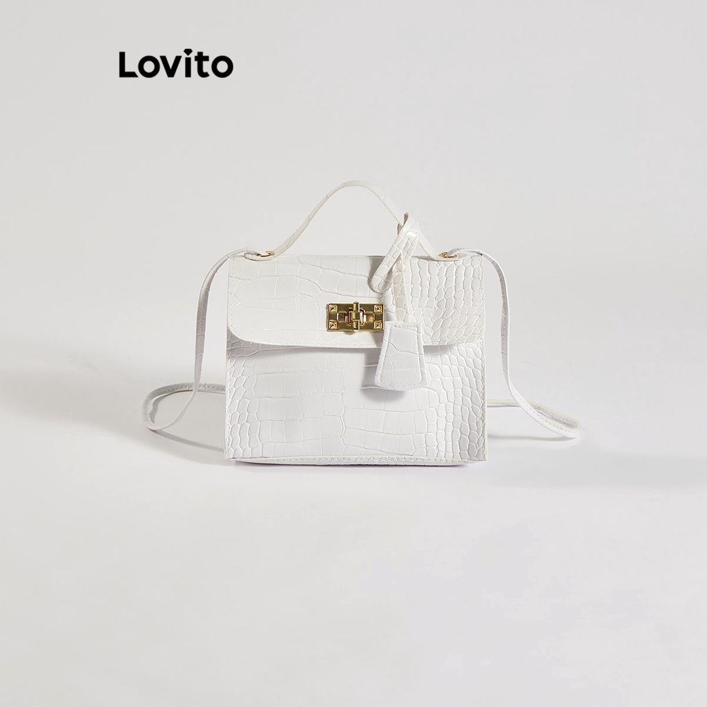 Túi tote Lovito đeo vai vân da cá sấu màu trơn văn phòng chuyên nghiệp thường ngày cho nữ L63AD319