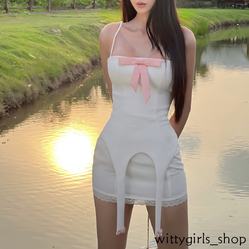 Cửa Hàng Wittygirls_Bộ Hàng | Bộ Đầm Hai Dây Mùa Hè Thắt Nơ Ngực Ngọt Ngào Hàng Mới Dành Cho Bạn Nữ