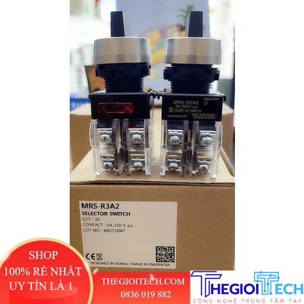 Công tắc xoay 3 vị trí tự giữ phi 22 MRS-R3A2 , viền nhôm Hanyoung Nux