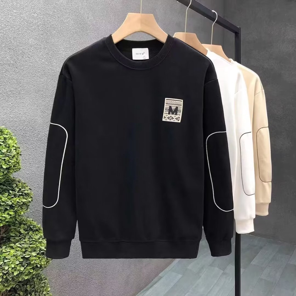 Áo Thun Nỉ Tay Dài Cổ Tròn Dáng Rộng Thêu Họa Tiết Thời Trang Mùa Thu Cho Nam