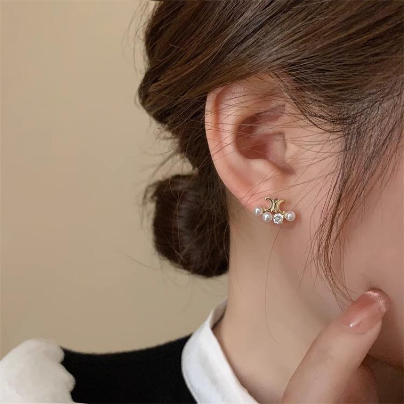 Bông Tai Kim Loại Đính Ngọc Trai Nhân Tạo Thời Trang Dành Cho Nữ