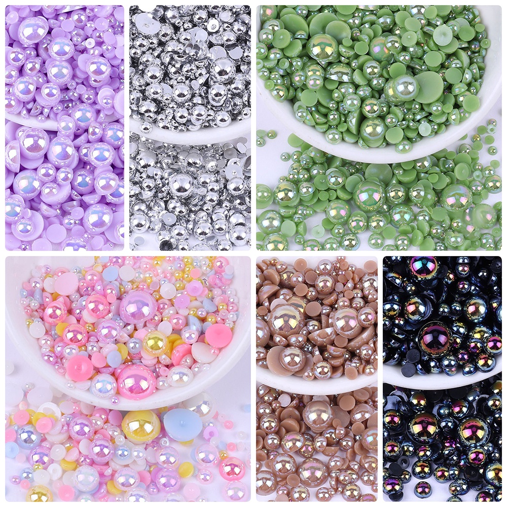 4mm 30 màu acrylic hạt abs ngọc trai giả nửa tròn hạt phẳng để làm đồ trang sức làm phụ kiện tự làm 500 chiếc