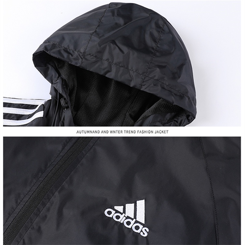 Áo Khoác Gió adidas 100% Chính Hãng Phối Lưới Thêu logo Có Khóa Kéo Thời Trang Cho Nam Và Nữ