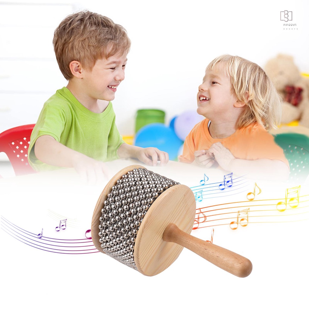 Hot!♫ Nhạc Cụ cabasa Chuỗi Hạt Kim Loại Và Xi Lanh Bằng Gỗ Kích Thước Vừa Cho Phòng Học