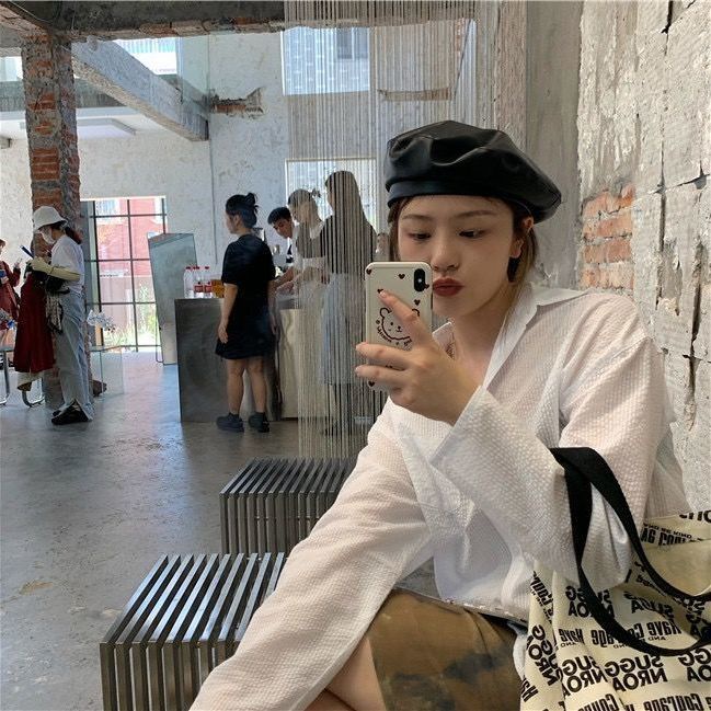 Mũ beret Da pu Phong Cách retro Anh Quốc Cho Nữ