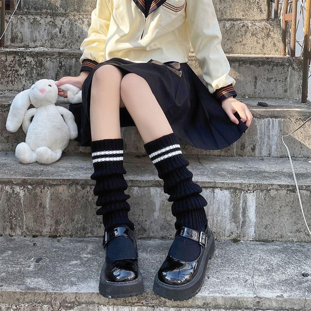 Mihan1 Đôi Tất Dệt Kim Dài Màu Đen Phong Cách harajuku gothic y2k Giữ Ấm Chân Mùa Đông Cho Nữ