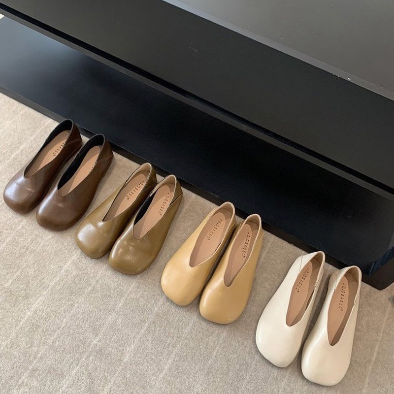 Prowow❤Mềm Giày Búp Bê Mũi Vuông Bằng Da Mềm Thoải Mái Phong Cách retro Dành Cho Nữ