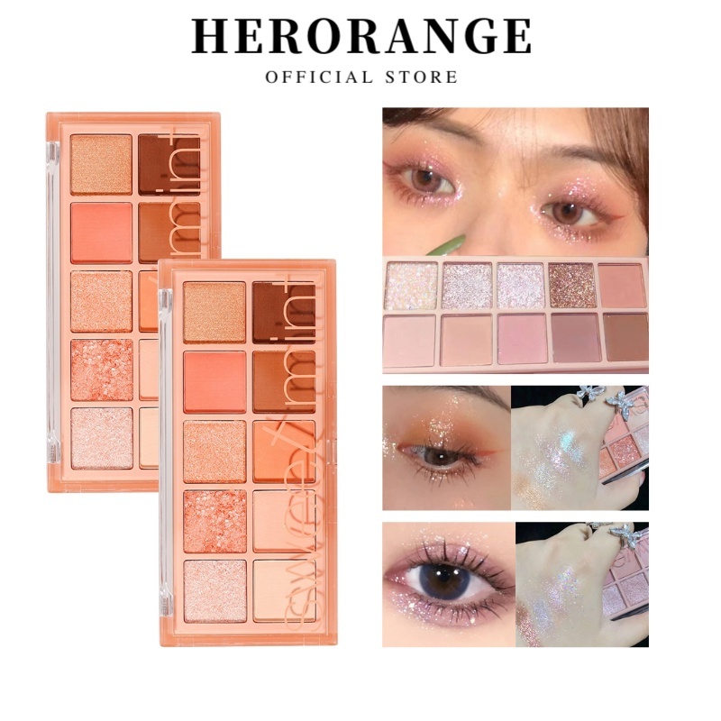 Bảng phấn mắt herorange 10 màu mờ ánh nhũ trang điểm đẹp mắt