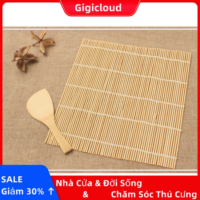 Gigicloud set Thảm Cuộn sushi Bằng Tre + Vá Múc Cơm Cho Nhà Bếp