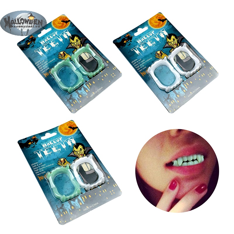 1 Cặp Răng Nanh Giả Dạ Quang Hóa Trang Ma Cà Rồng halloween