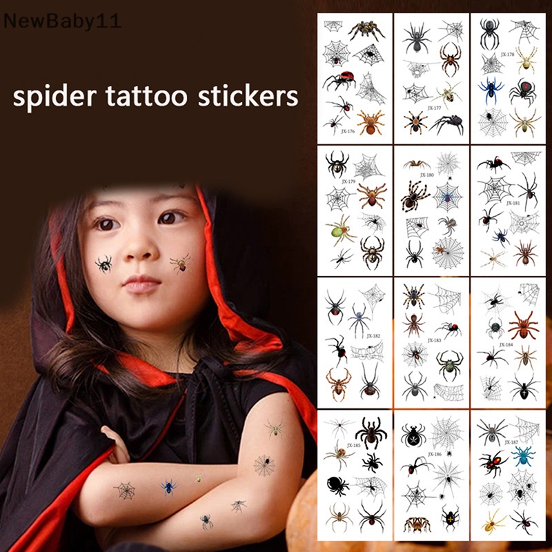 Bộ 12 Hình Xăm Dán Họa Tiết Nhện Đen Phong Cách halloween Độc Đáo