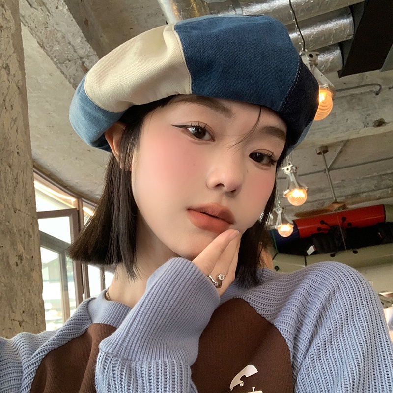 Mũ beret denim Phong Cách Nhật Bản Thời Trang Cho Nữ