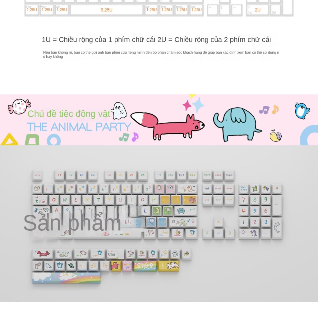 Đảng Động Vật Keycaps XDA Profile Hoạt Hình PBT Dye Sub Bàn Phím Cơ Keycap