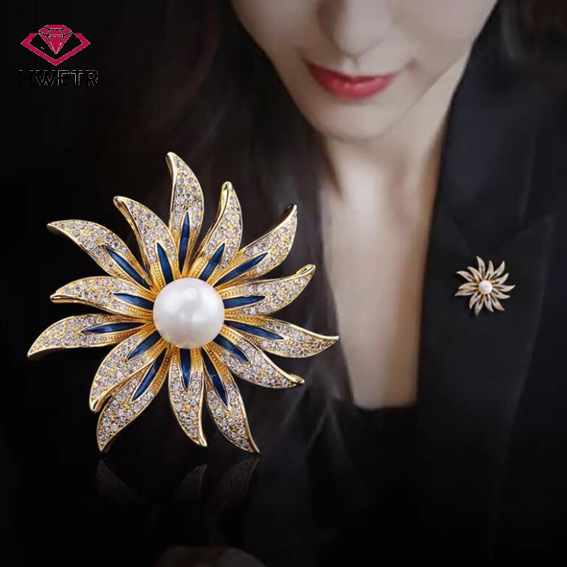Trâm Cài Áo Hình Hoa Hướng Dương Đính Ngọc Trai Cao Cấp Mới