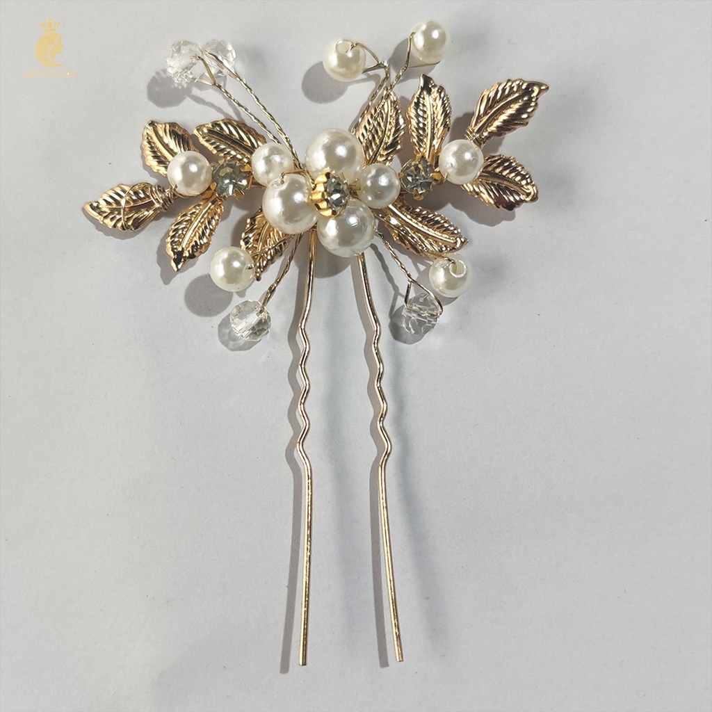 Trâm Cài Tóc Chữ u Hình Chiếc Lá Đính Ngọc Trai Nhân Tạo