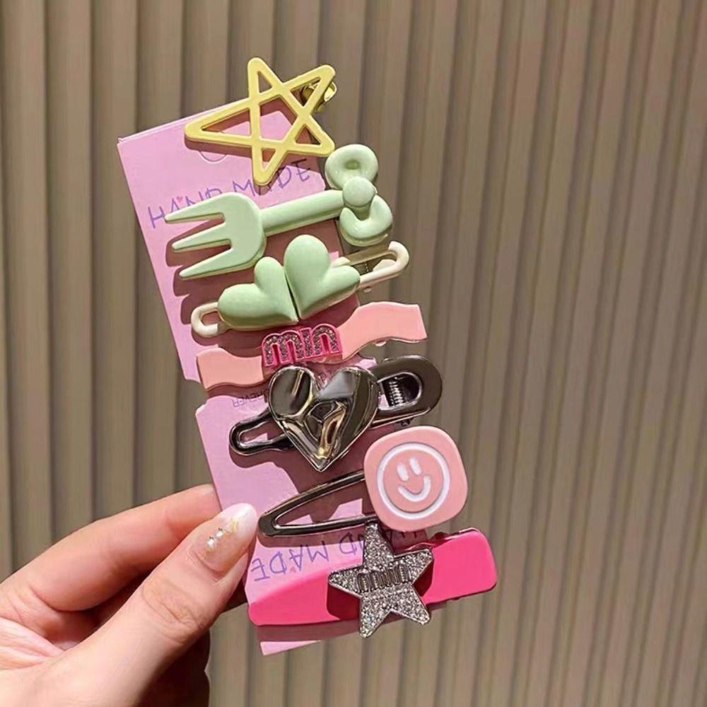 Oceanmap set 7 Kẹp Tóc Hình Ngôi Sao / Chữ Cái Đính Đá Bằng Kim Loại Màu Bạc Phong Cách Hàn Quốc Dễ Thương Cho Bé y2k