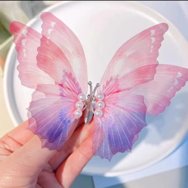 Kẹp tóc cánh bướm vải voan 2 lớp sinh động sắc màu K118