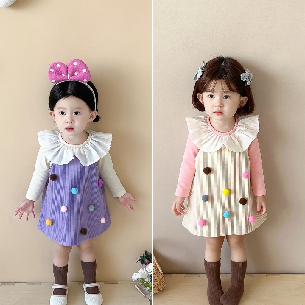 Girls doll collar set + girls colorful velvet skirt set
